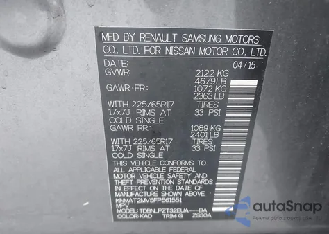 2015 Nissan Rogue S z USA, uszkodzony, nr VIN KNMAT2MV5FP561551